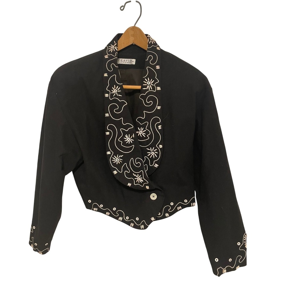 Vintage Rafia Studio‎ Embroidered Cropped Jacket 80s Western Boho EUC
